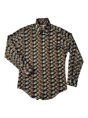 VINTAGE K-Mart mens S Small green blue brown floral 70s button up shirt EUC